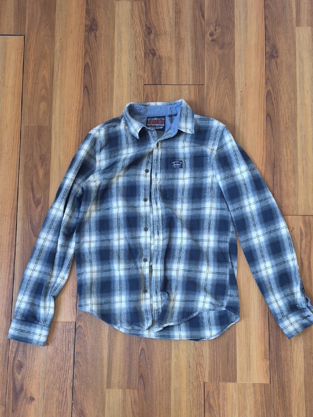 Superdry Men's Blue and White Plaid Button-Down Shirt